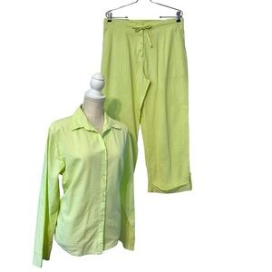 Vtg Cotton Connection Set Womans Sz MD Green Gauzy Beachy Artsy